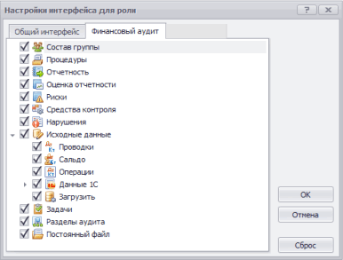 Настройка интерфейса для финансового аудита