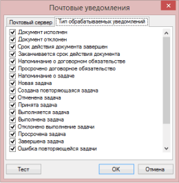 Типы уведомлений по электронной почте в программе
